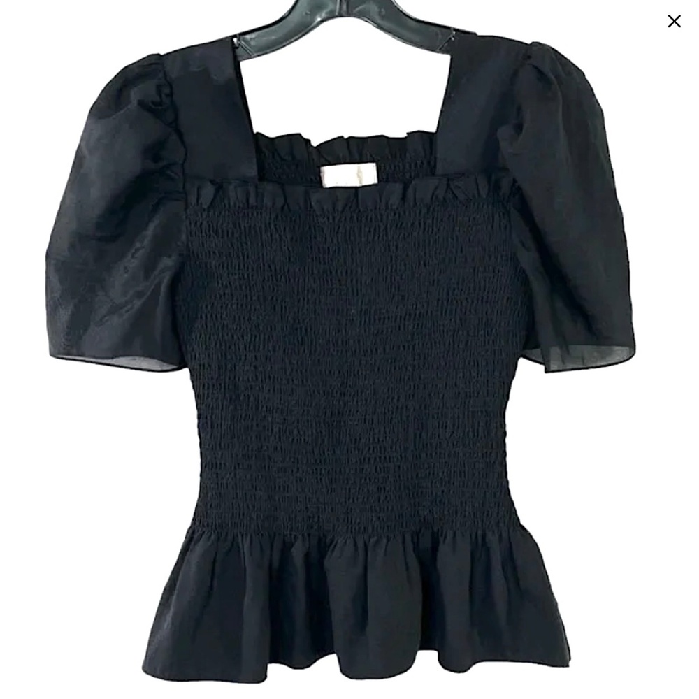 Rachel Parcell Square Neck Smocked Top in Black Size Small
